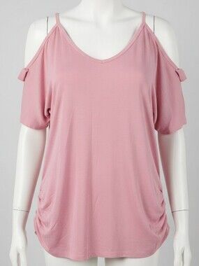 Women's Pink V-Neck Cold-Shoulder Top